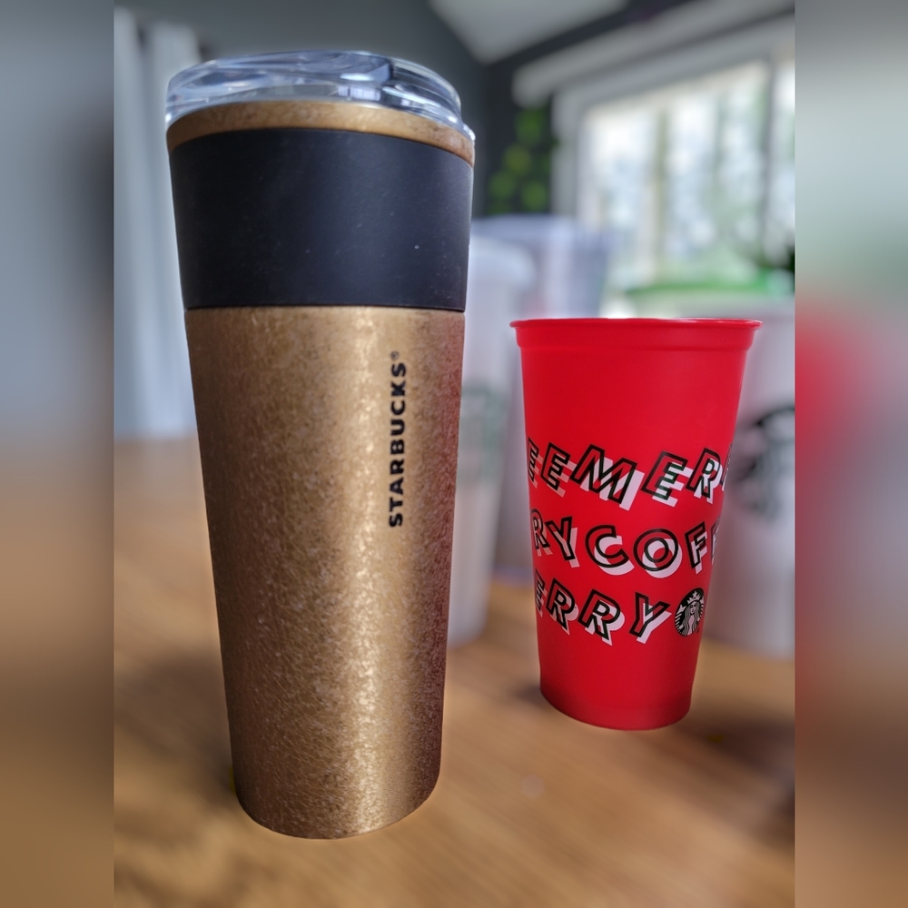 Starbucks lot Gray Speckled Ceramic Mug Gold Steel Marble textured grip tumbler